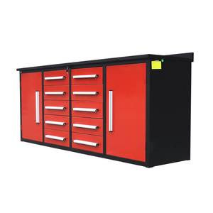 lot 1139A image: Unused Steelman 7FT-10D Red Work Bench with 10 Drawers &amp 2 Cabinets