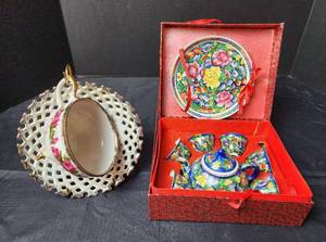 lot 164 image: China Cup and Saucer with Stand and Miniature Tea Set (Made in Japan)