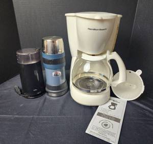 lot 214 image: Hamilton Beach Coffee Maker, Grinder, and Thermos