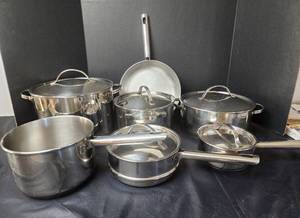 lot 238 image: 12pc Cook Works Stainless Steel Pans