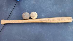 lot 352 image: Vintage 1960s Louisville Slugger 225LL Wooden Little League Bat Al Kaline Hillerich and Bradsby Co. Made in USA, and (2) Baseballs
