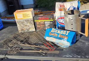 lot 360 image: Charcoal, Ceramic Briquettes, and BBQ Utensils