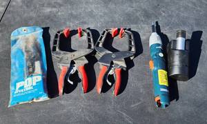 lot 389 image: Black & Decker Cordless Pivot Driver with Battery and Charger, Rivetool, and Clamps