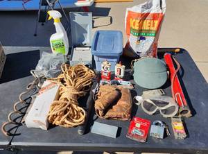 lot 393 image: Breaker Box, Bicycle Pump, Knee Pads, Rope, and More