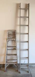 lot 396 image: 16 Aluminum Extension Ladder and 5 Aluminum Step Ladder
