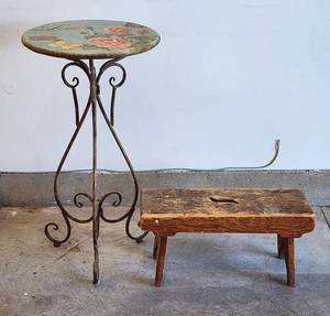 lot 400 image: vintage Metal Side Table and Wooden Foot Stool