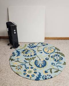 lot 506 image: Card Table, Radiator Heater and Throw Rug (located in basement)