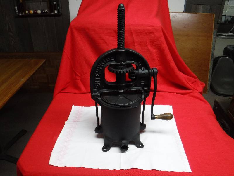 lot 1017 image: Antique Cast Iron Enterprise Mfg Co. Fruit Lard Wine Press Sausage Stuffer