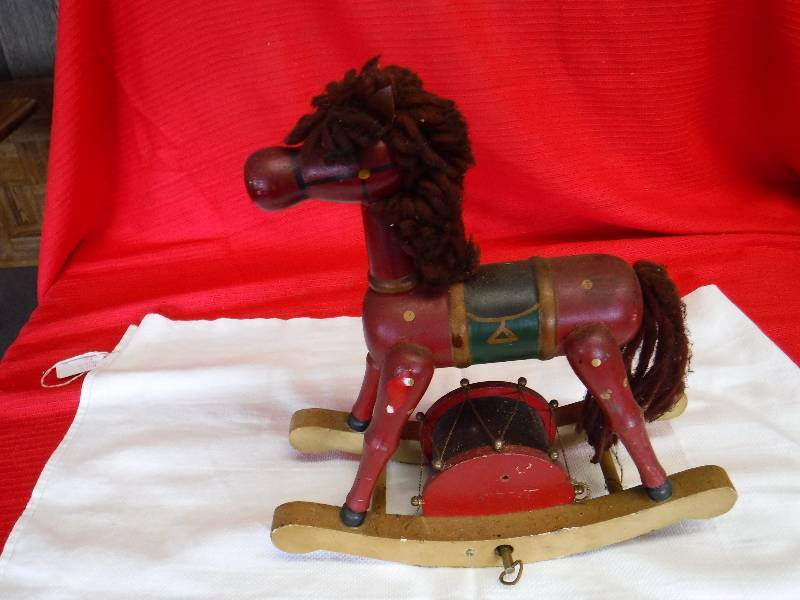 lot 1037 image: Vintage Wood Rocking Horse Music Box