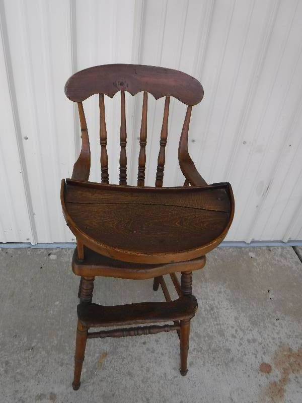 lot 1065 image: Wooden Oak High chair