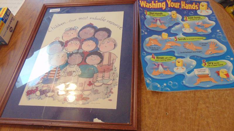 lot 612 image: 2 - picture and wall poster of how to wash your hands