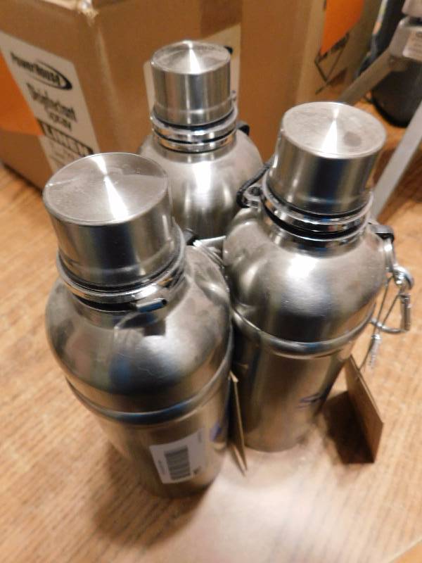 lot 644 image: 3 spun aluminium wide mouth water bottles