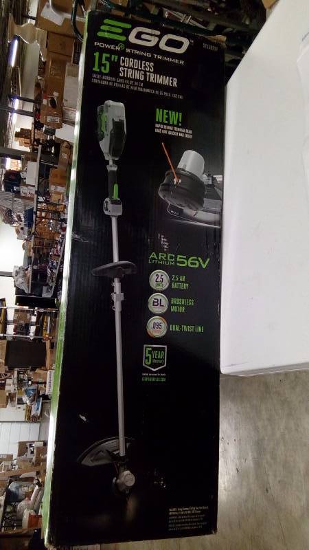 lot 1592 image: EGO 15 in. 56-Volt Lithium-ion Electric Cordless String Trimmer with Rapid Reload Head and 2.5Ah Battery