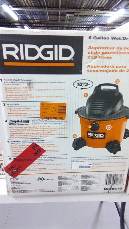 lot 1609 image: WETDRY VAC  WD0670 6GAL RGD