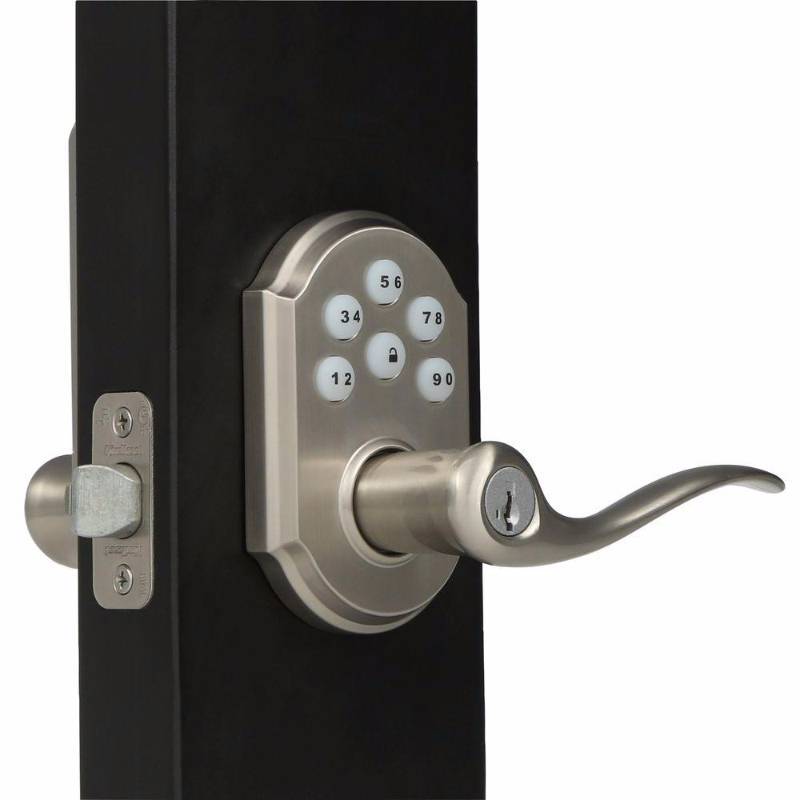 lot 1662 image: Kwikset 99110-008 SmartCode Electronic Lock with Tustin Lever Featuring SmartKey, Satin Nickel