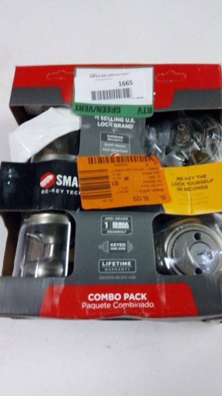 lot 1665 image: Kwikset 991 Juno Entry Knob and Single Cylinder Deadbolt Combo Pack featuring SmartKey� in Satin Nickel