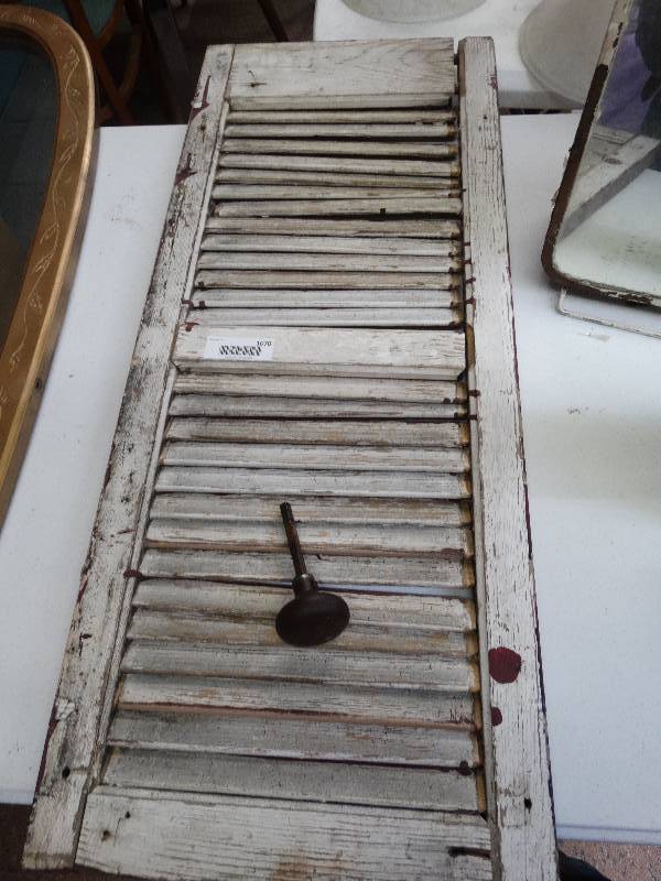 lot 1070 image: Vintage wooden shutter with door handle & wall mirror.