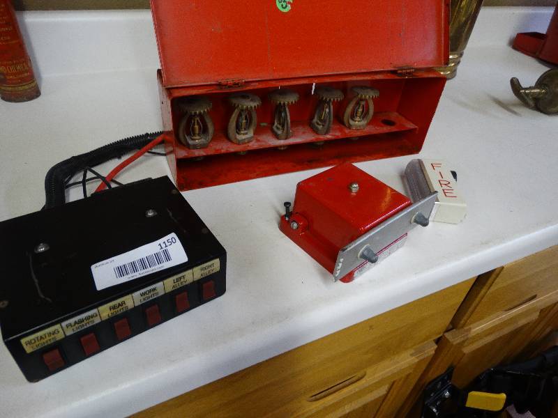 lot 1150 image: Fire Truck light controller, metal box w sprinkler heads.