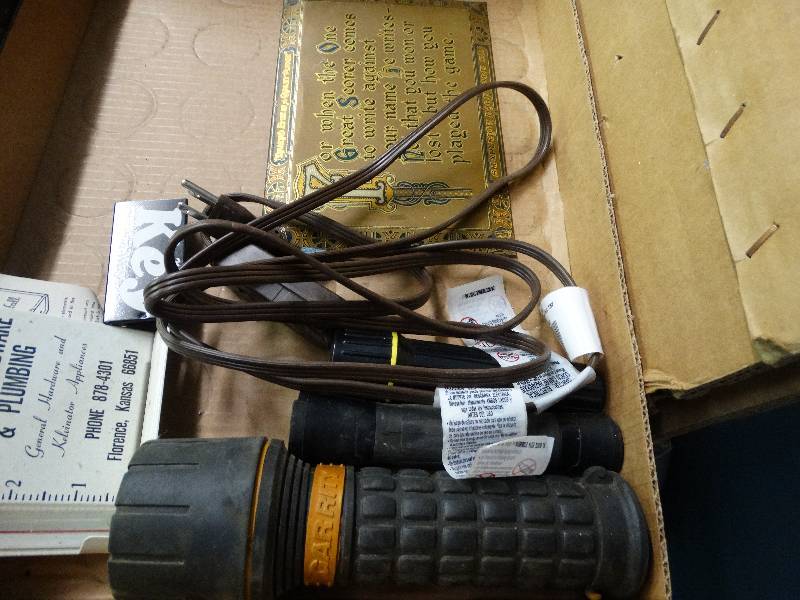 lot 1156 image: Lot of misc, flashlights, extension cords, rain gauge