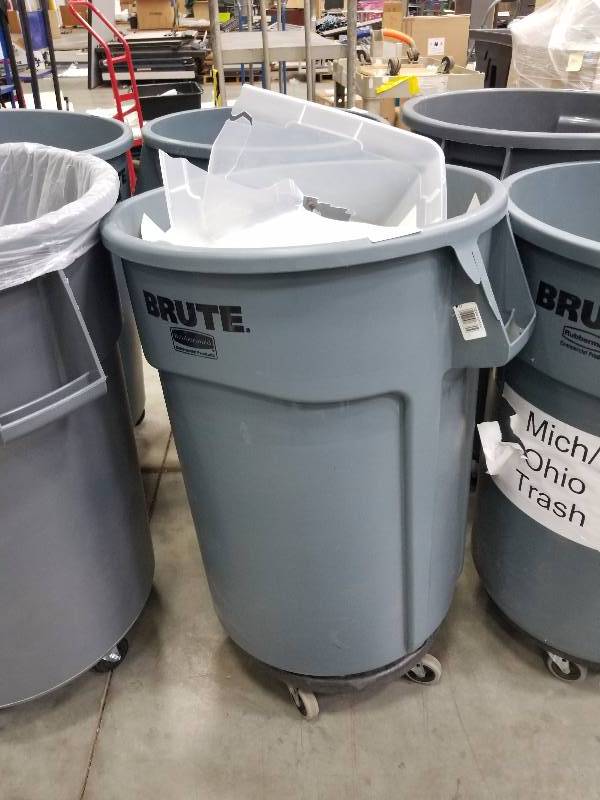 lot 1641 image: Brute by Rubbermaid Trash Can with Roller base