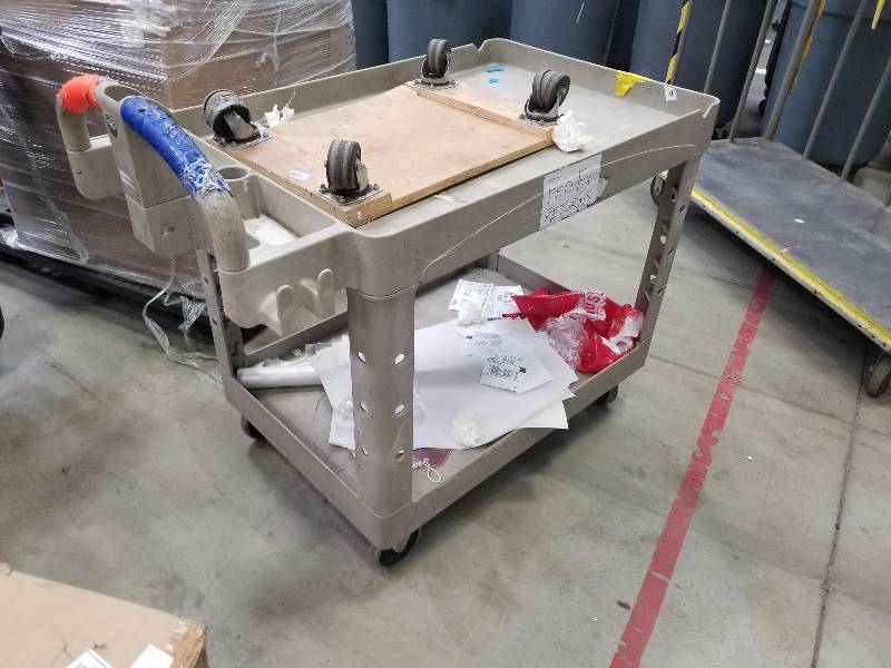 lot 1674 image: Hard plastic cart, get 4 wheel flat dolly too