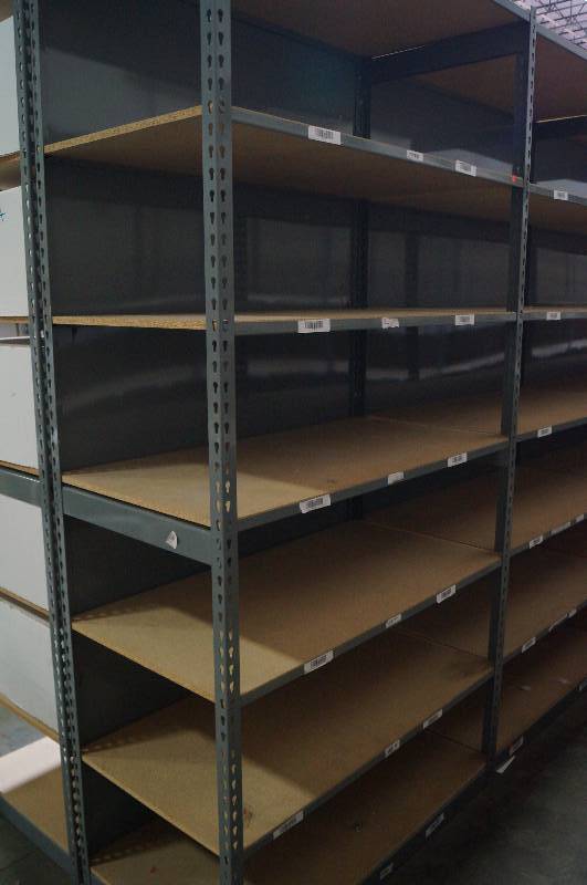lot 1960 image: Steel Teardrop Shelving with Solid sheet backing  7 Shelves