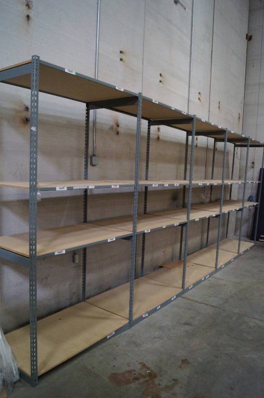 lot 2005 image: 5 Sections of Multi Conntected Steel Framed wood shelves