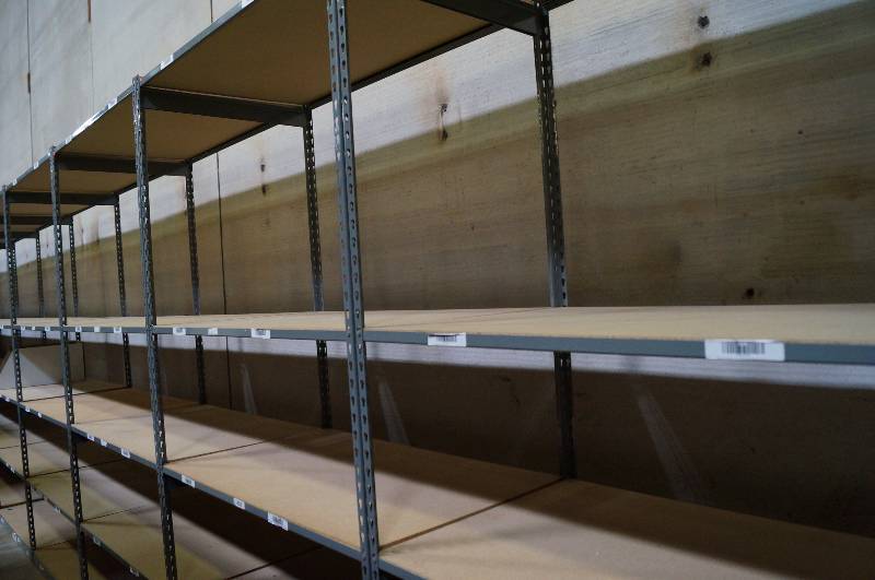lot 2007 image: 13 Sections of Multi Conntected Steel Framed wood shelves