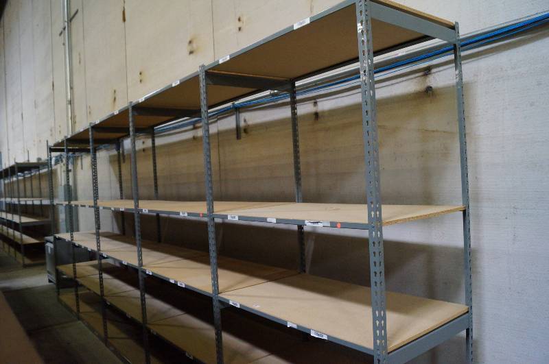 lot 2008 image: 5 Sections of Multi Conntected Steel Framed wood shelves