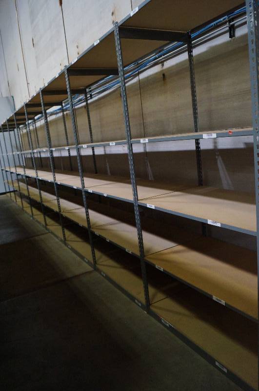 lot 2009 image: 9 Sections of Multi Conntected Steel Framed wood shelves