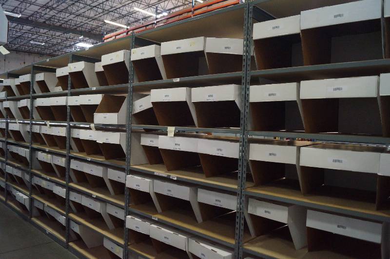 lot 2020 image: 6 Sections of Multi Conntected Steel Framed wood shelves