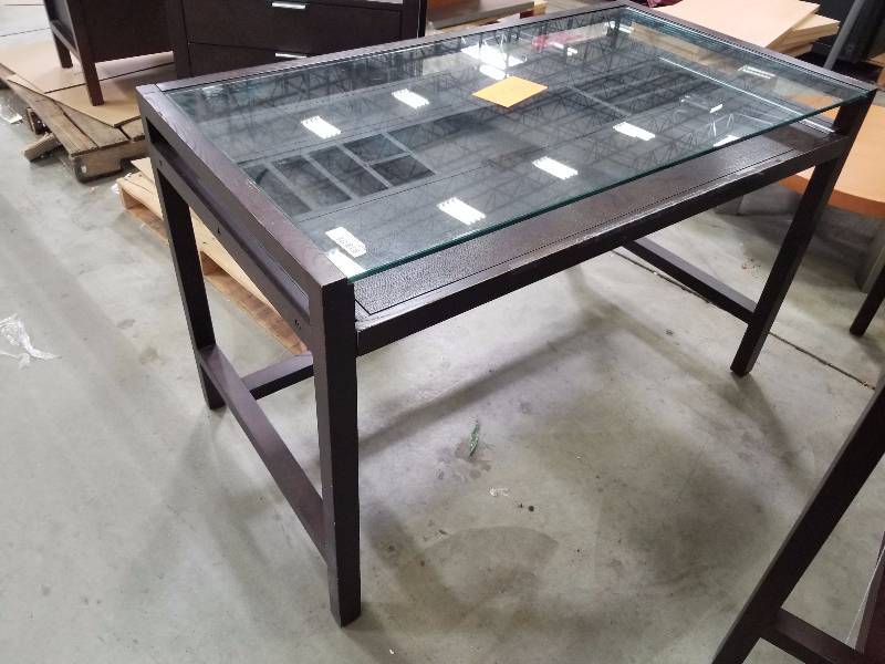 lot 1738 image: Glass Top Roll out desk  display