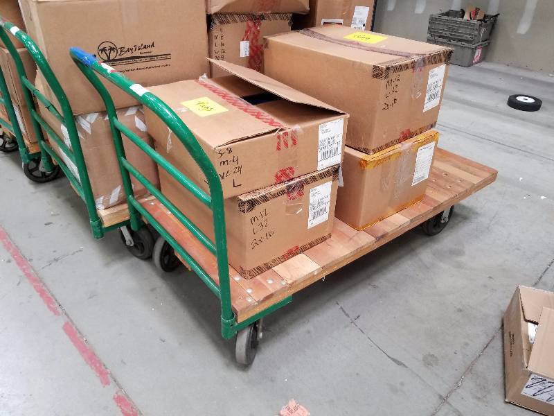 lot 1791 image: Wooden flatbed pull cart