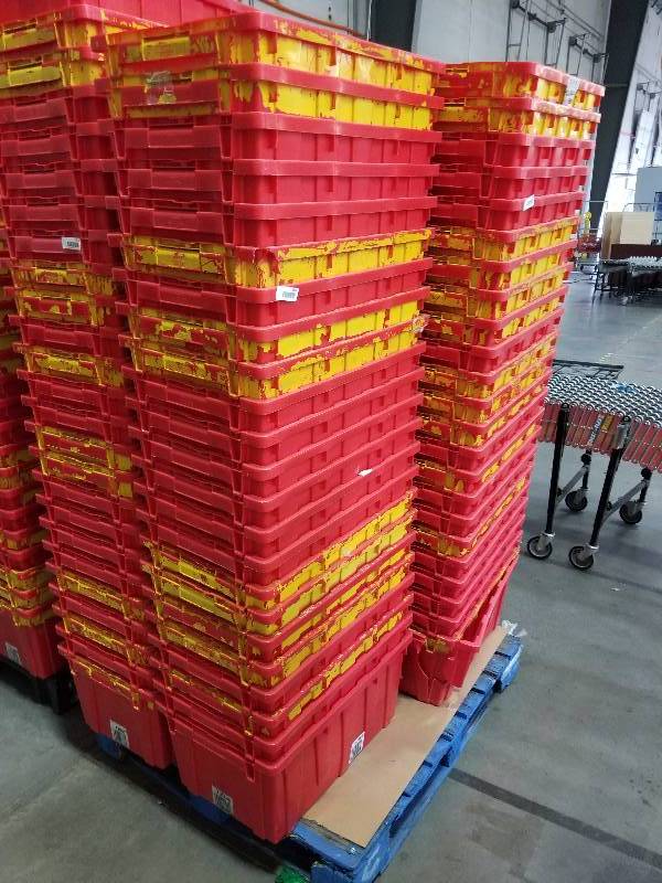 lot 1811 image: Red stackable Buckets  totes