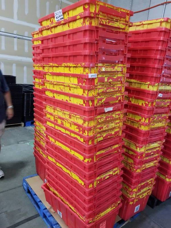 lot 1810 image: Red stackable Buckets  totes