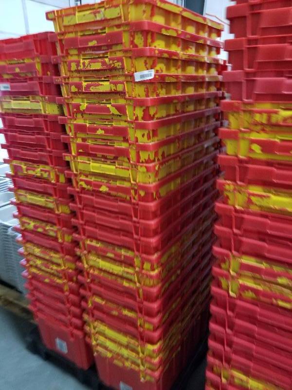 lot 1816 image: Red stackable Buckets  totes