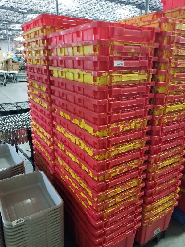 lot 1817 image: Red stackable Buckets  totes