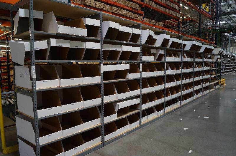 lot 2012 image: 9 Sections of Multi Conntected Steel Framed wood shelves