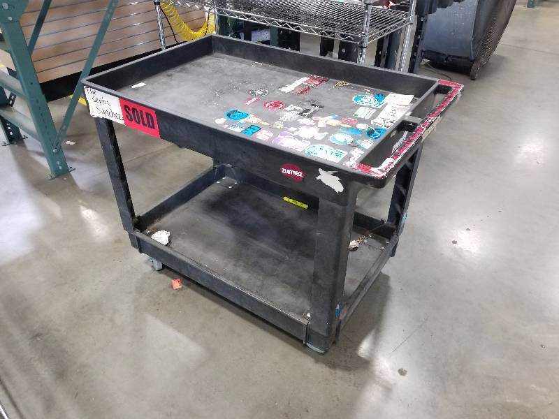 lot 3016 image: Rubbermaid Cart with stickers