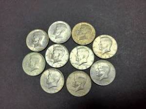 lot 74 image: LOT OF (10) 40% SILVER KENNEDY HALF DOLLARS