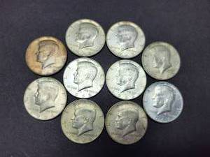 lot 75 image: LOT OF (10) 40% SILVER KENNEDY HALF DOLLARS