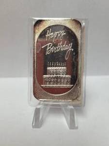 lot 93 image: 1oz .999 Silver Happy Birthday Bar