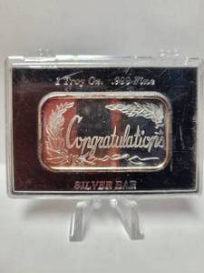 lot 95 image: Congratulations 1oz .999 Fine Silver Bar