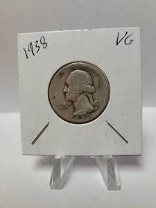 lot 98 image: 1938 WASHINGTON QUARTER 90% SILVER