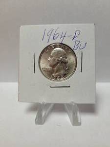 lot 102 image: 1964-D WASHINGTON QUARTER 90% SILVER