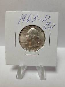 lot 104 image: 1963-D WASHINGTON QUARTER 90% SILVER