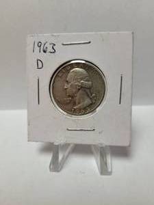 lot 109 image: 1963-D WASHINGTON QUARTER 90% SILVER
