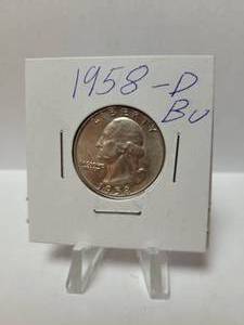 lot 111 image: 1958-D WASHINGTON QUARTER 90% SILVER