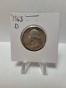 lot 115 image: 1963-D WASHINGTON QUARTER 90% SILVER