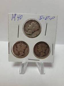 lot 141 image: 3) 1940 Mercury Dimes--90% Silver